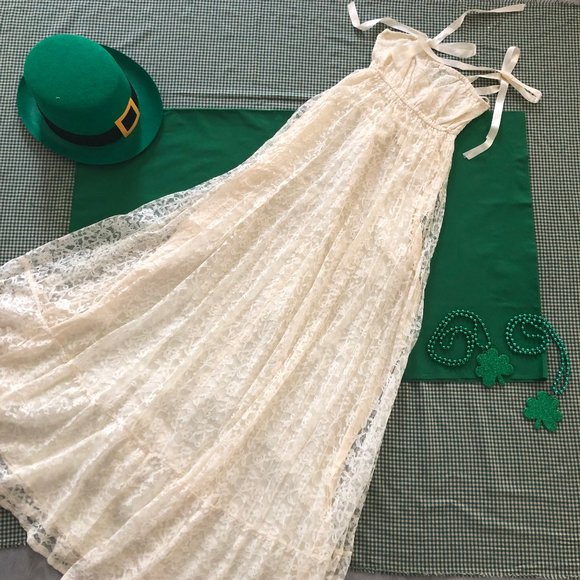 Vintage Dresses & Skirts - 70's Vtg Ivory Floral Lace Cottagecore Maxi Dress